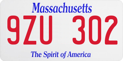 MA license plate 9ZU302