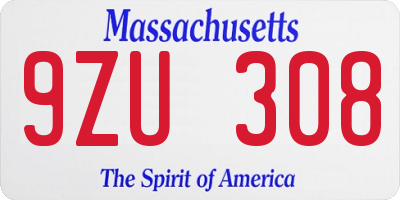 MA license plate 9ZU308