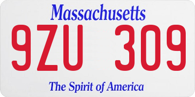 MA license plate 9ZU309