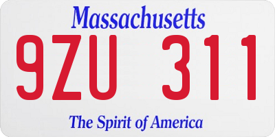 MA license plate 9ZU311