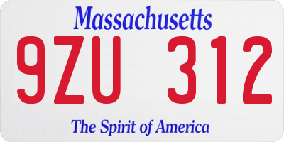 MA license plate 9ZU312