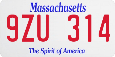 MA license plate 9ZU314