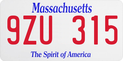 MA license plate 9ZU315