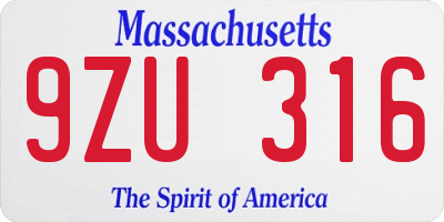 MA license plate 9ZU316