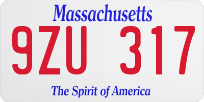 MA license plate 9ZU317