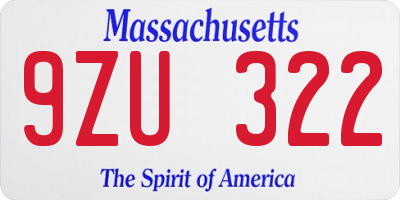 MA license plate 9ZU322