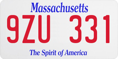 MA license plate 9ZU331