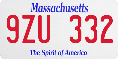 MA license plate 9ZU332