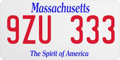 MA license plate 9ZU333