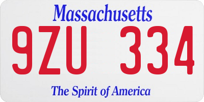 MA license plate 9ZU334