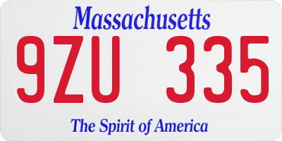 MA license plate 9ZU335