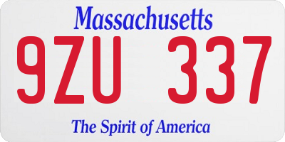 MA license plate 9ZU337