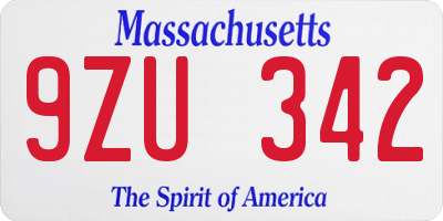 MA license plate 9ZU342