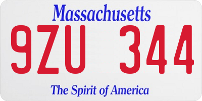 MA license plate 9ZU344