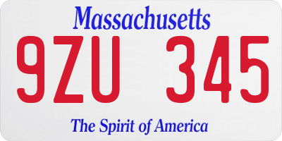 MA license plate 9ZU345