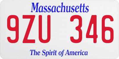 MA license plate 9ZU346