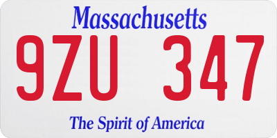 MA license plate 9ZU347