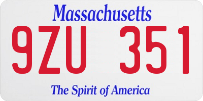 MA license plate 9ZU351