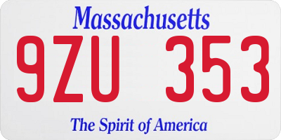 MA license plate 9ZU353