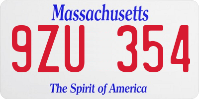 MA license plate 9ZU354