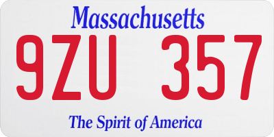 MA license plate 9ZU357