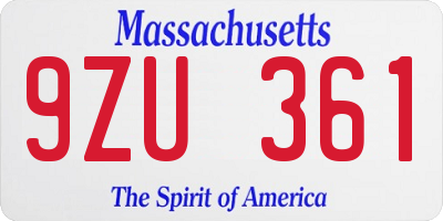 MA license plate 9ZU361