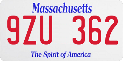 MA license plate 9ZU362