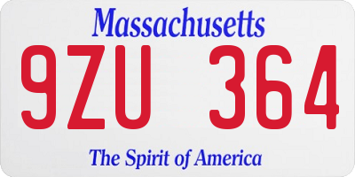 MA license plate 9ZU364