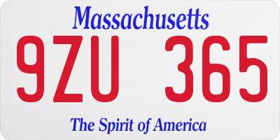 MA license plate 9ZU365