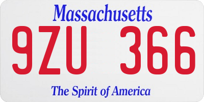 MA license plate 9ZU366