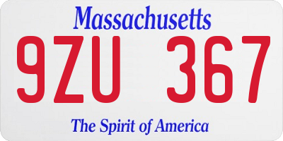 MA license plate 9ZU367