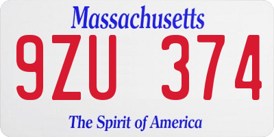 MA license plate 9ZU374