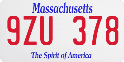 MA license plate 9ZU378