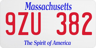 MA license plate 9ZU382