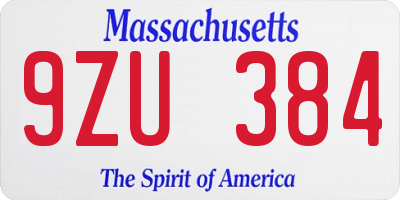 MA license plate 9ZU384