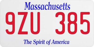 MA license plate 9ZU385