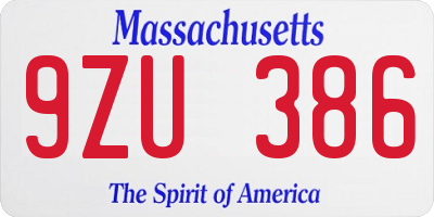 MA license plate 9ZU386