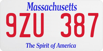 MA license plate 9ZU387