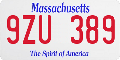 MA license plate 9ZU389