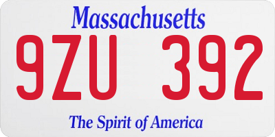 MA license plate 9ZU392