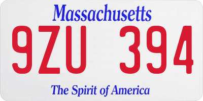 MA license plate 9ZU394