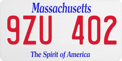 MA license plate 9ZU402