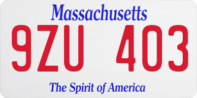 MA license plate 9ZU403