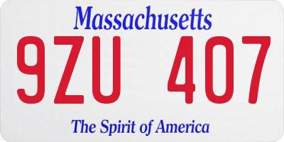 MA license plate 9ZU407