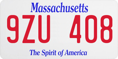 MA license plate 9ZU408