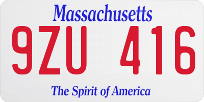 MA license plate 9ZU416