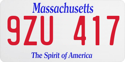 MA license plate 9ZU417