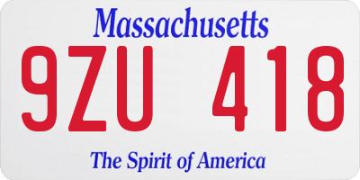 MA license plate 9ZU418