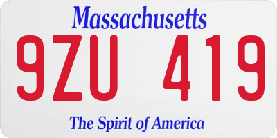 MA license plate 9ZU419