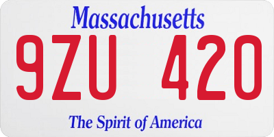 MA license plate 9ZU420